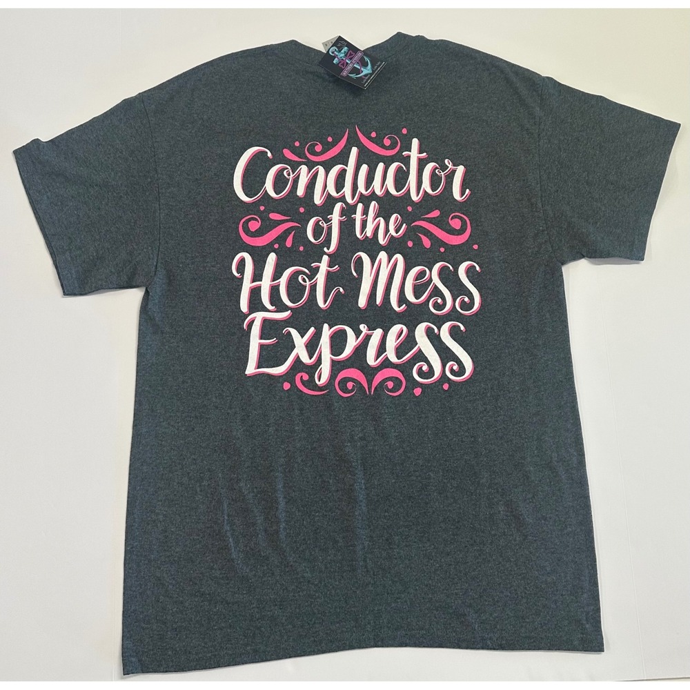 Southern Attitude Hot Mess Express Graphic T-Shirt Gray Pink Large NEW
